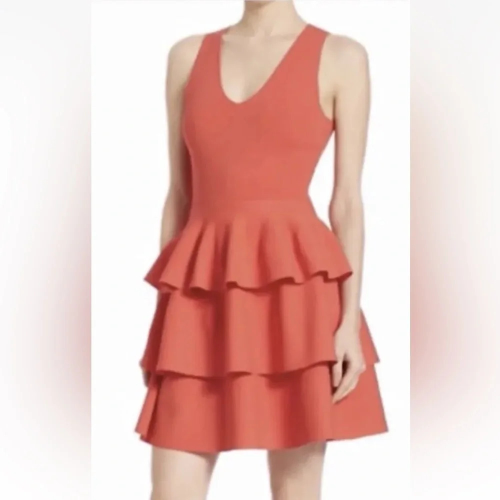 Parker Ryker Red Stretch Knit Ruffle Tier Sleeveless‎ Dress Womens Size XS (500)